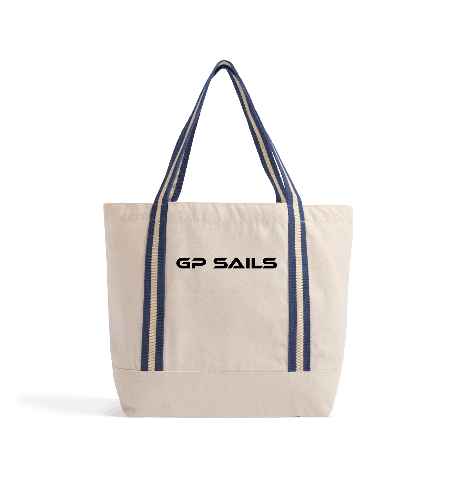 Natural/French Navy Heat Transfer Bag Front